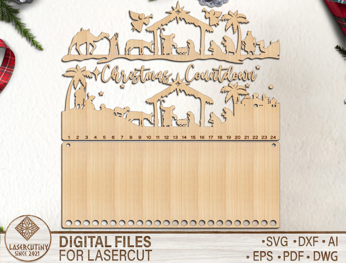 Nativity Christmas Countdown SVG Candy Cane Advent Laser Cut File