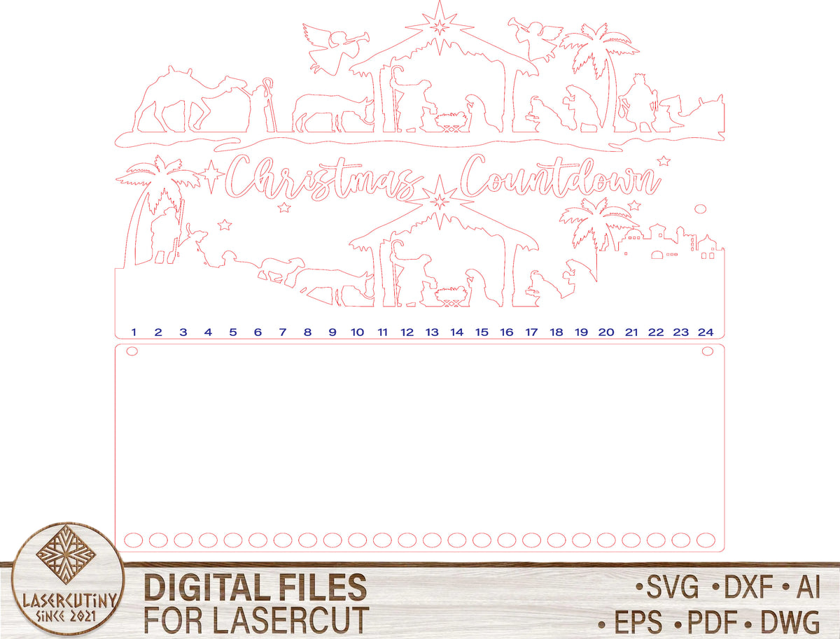 Nativity Christmas Countdown SVG Candy Cane Advent Laser Cut File