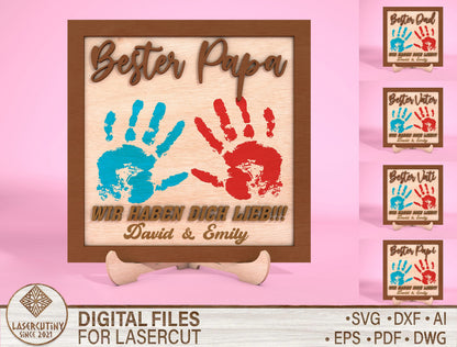 Personalized Handprint Papa Sign SVG Laser Cut File for Glowforge and LightBurn