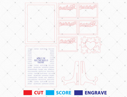 Personalized Mom Heart Name Sign SVG Bundle Laser Cut File for xTool and LightBurn
