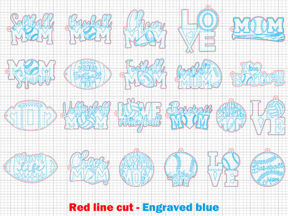 Sports Mom Keychain SVG Bundle Laser Cut File for Glowforge and xTool