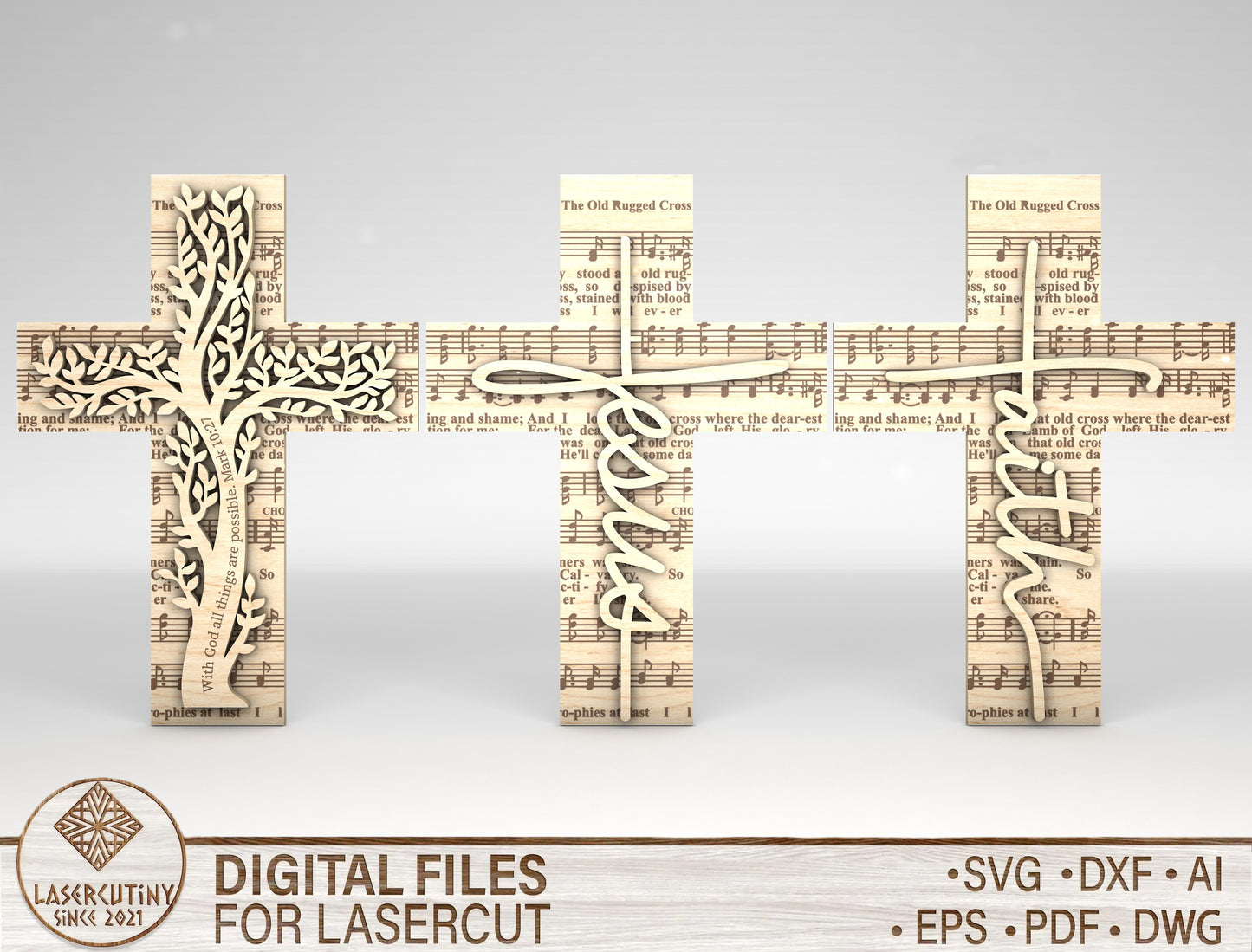 Christian Cross Tabletop Faith Shelf Sign SVG Bundle for Glowforge and xTool