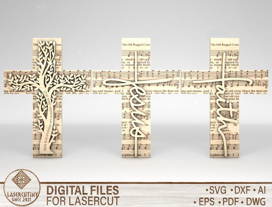 Christian Cross Tabletop Faith Shelf Sign SVG Bundle for Glowforge and xTool