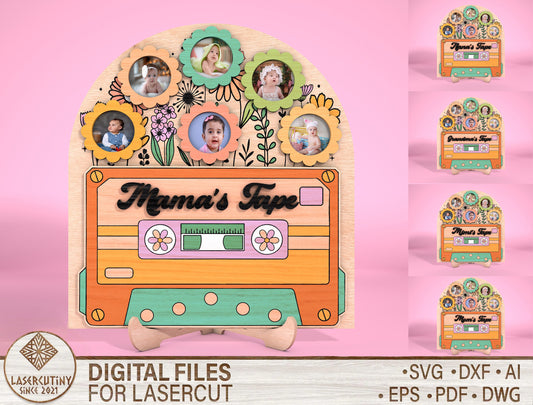 Mom Cassette Tape Photo Frame SVG for xTool and LightBurn