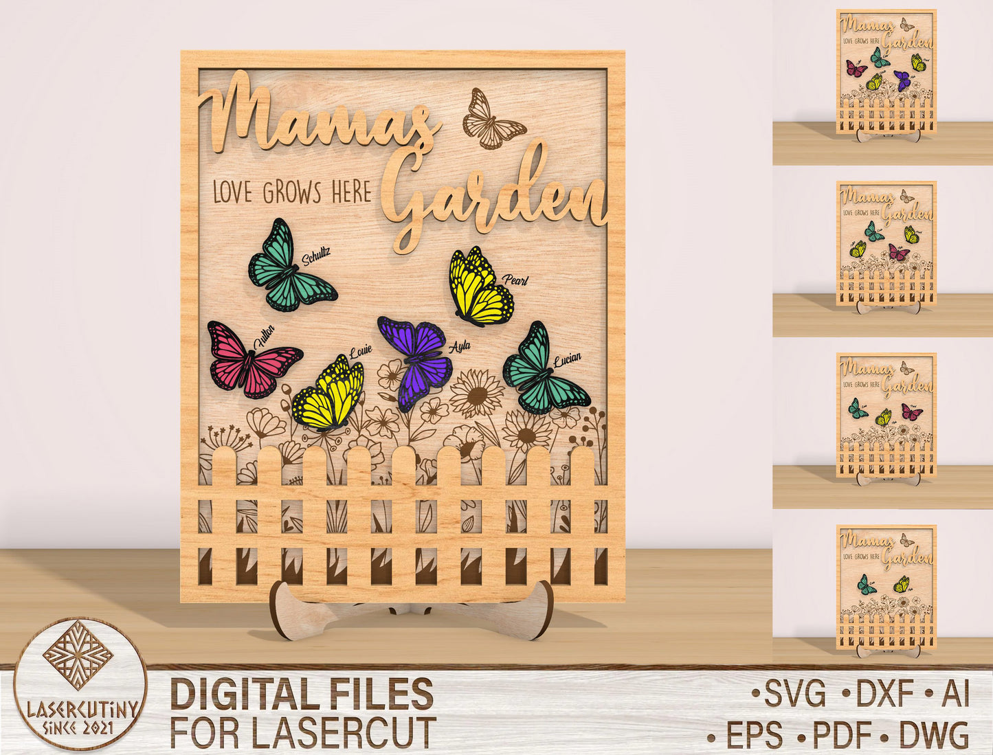 Mama's Garden Butterfly Sign SVG Mother's Day Floral for xTool
