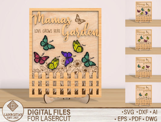 Mama's Garden Butterfly Sign SVG Mother's Day Floral for xTool