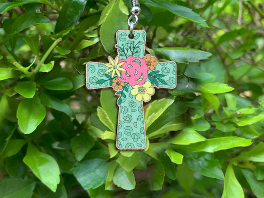 Floral Cross Earrings Laser Cut File – Wooden Easter Jewelry SVG – Spring Flower Cross Dangle Earrings