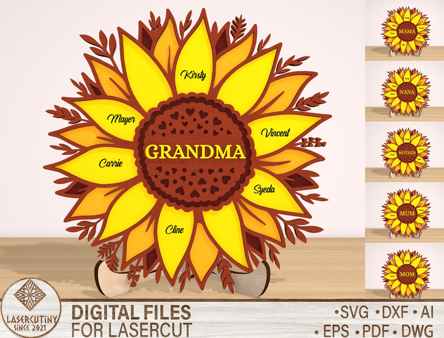 Mother's Day Sunflower Layered Sign SVG for xTool and LightBurn