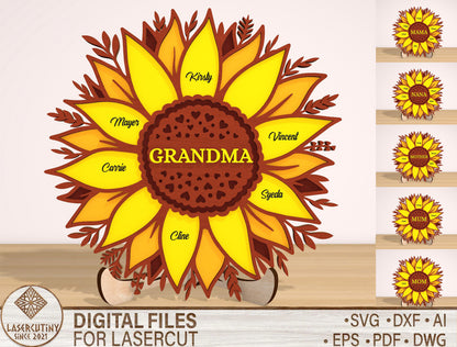 Mother's Day Sunflower Layered Sign SVG for xTool and LightBurn
