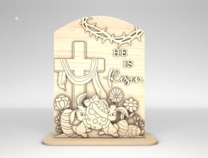 He Is Risen Easter Tabletop Sign SVG Set Religious for LightBurn and xTool