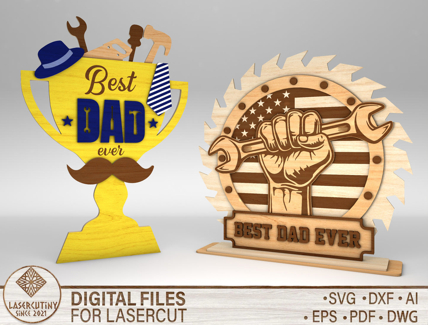 Best Dad Ever Trophy Award Sign SVG Laser Cut File for xTool and LightBurn