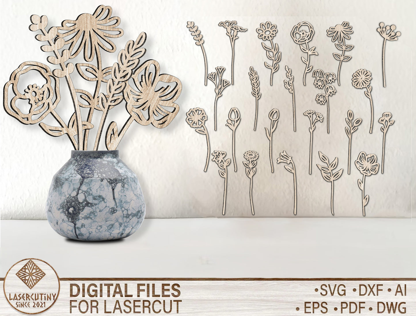 Wildflower Stem Minimal Botanical SVG Set for Glowforge and LightBurn