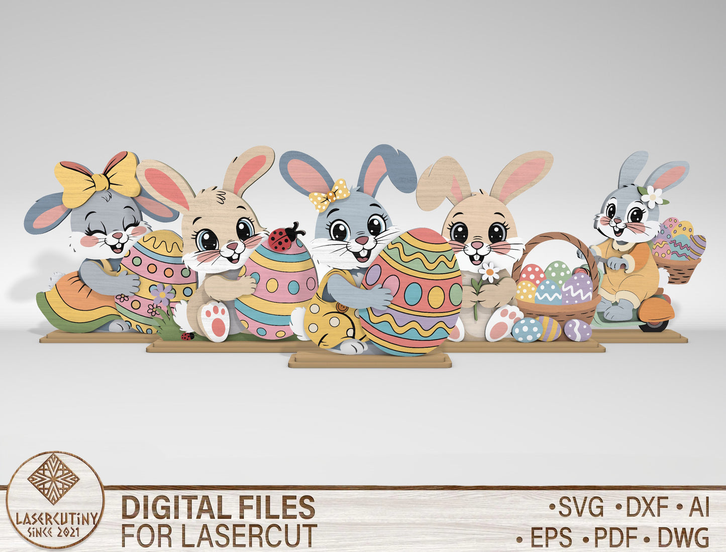 Cute Easter Bunny Table Decor SVG Bundle 5 Happy Easter Designs for LightBurn