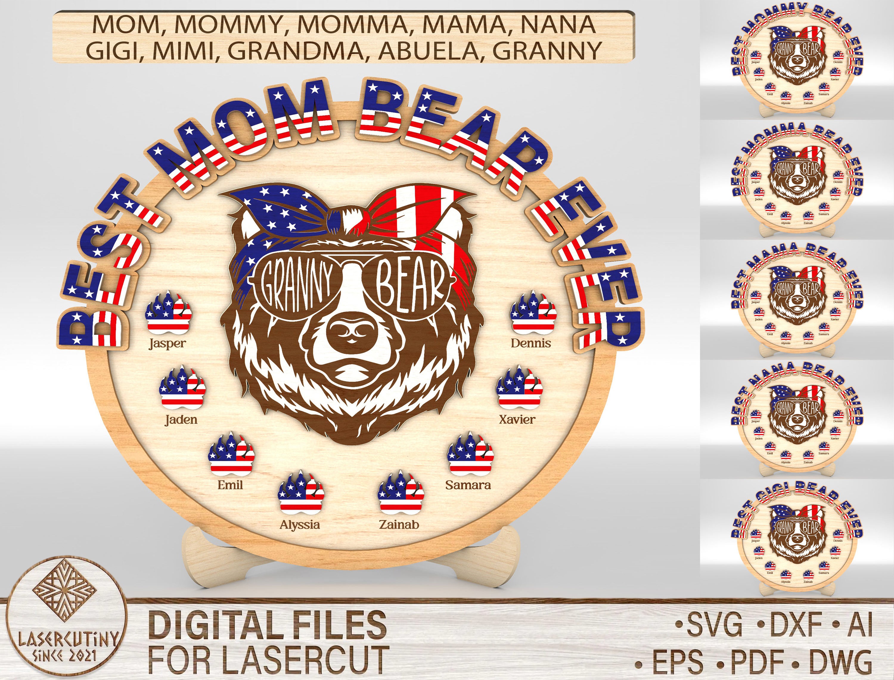 Personalized Patriotic Mama Bear Sign SVG