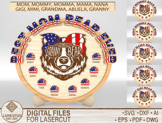 Personalized Patriotic Mama Bear Sign SVG Laser Cut File for xTool