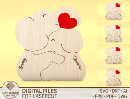 Custom Name Elephant Family Puzzle Sign SVG for Glowforge