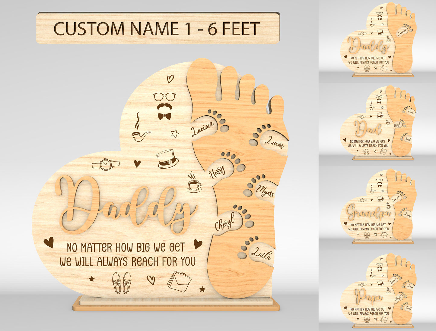 Personalized Dad Footprint Sign SVG Laser Cut File for LightBurn and xTool