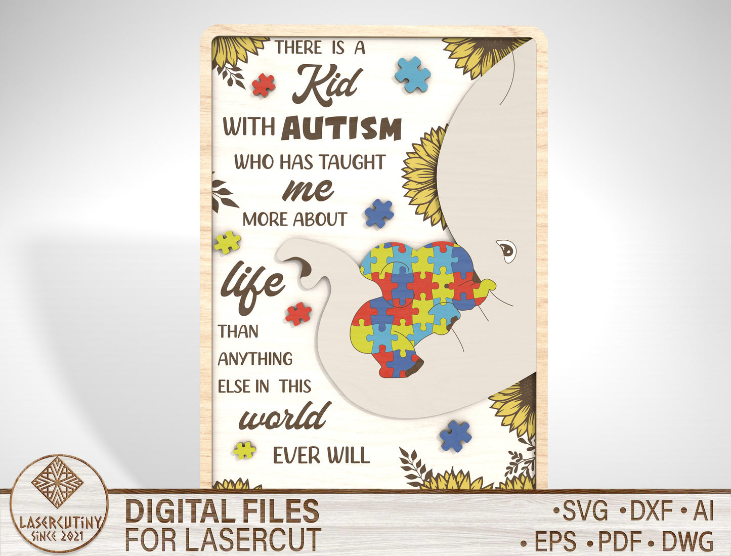 "A Kid With Autism" Puzzle Heart Mom Sign SVG for Glowforge