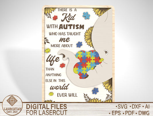 "A Kid With Autism" Puzzle Heart Mom Sign SVG for Glowforge