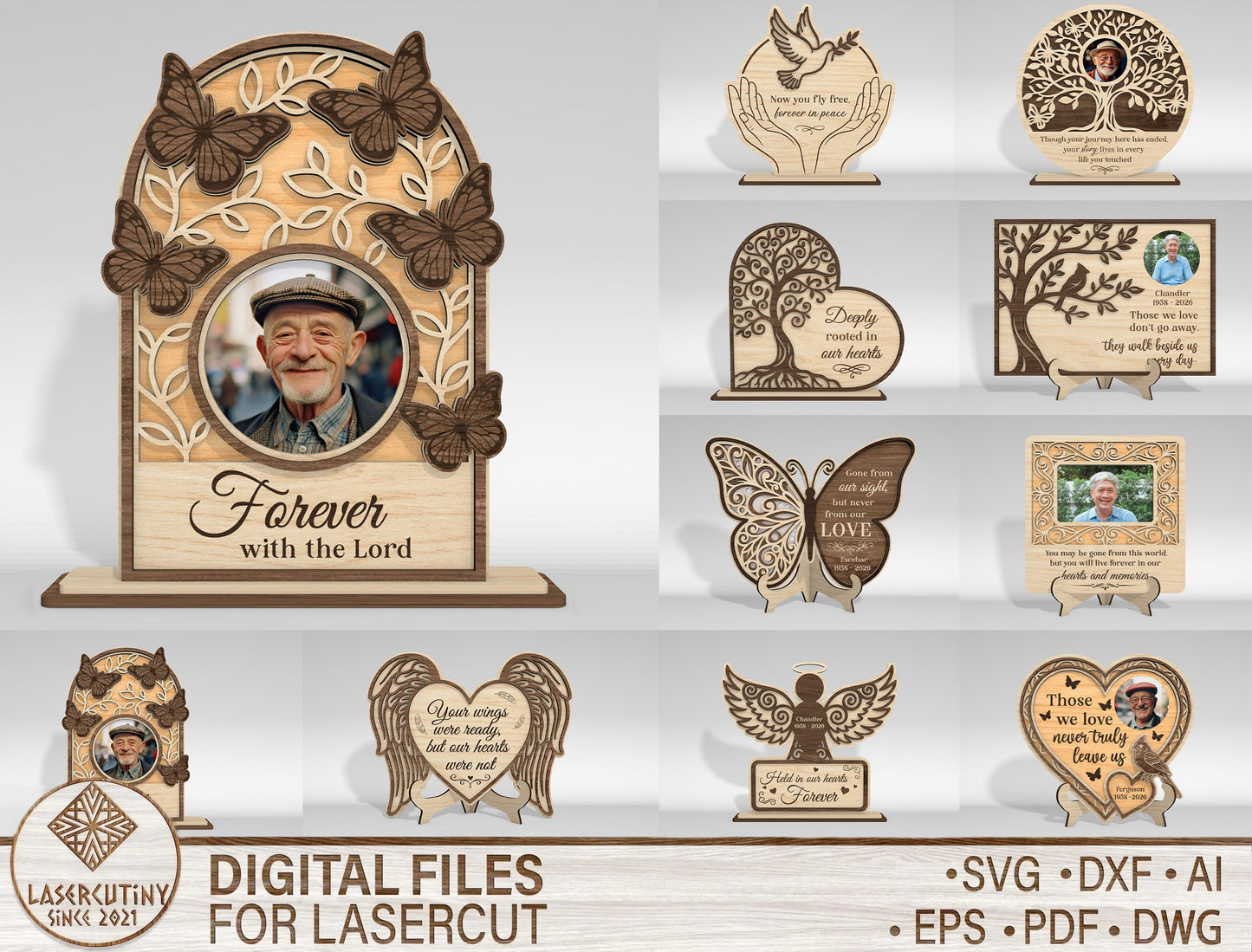 Memorial Tabletop Sign SVG Bundle Photo Frame Laser Cut File for LightBurn