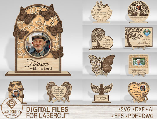 Memorial Tabletop Sign SVG Bundle Photo Frame Laser Cut File for LightBurn