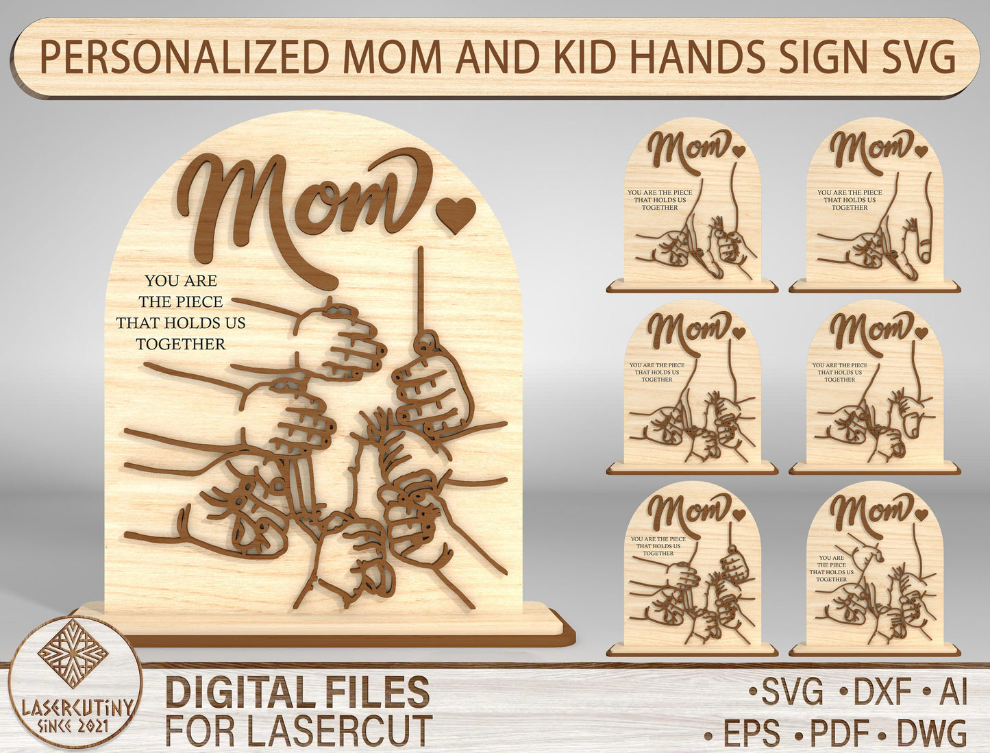 Family Hands Silhouette SVG Bundle Mom and Kids for Glowforge