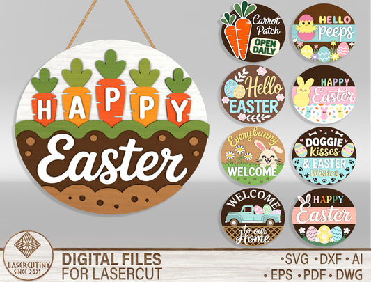 Easter Door Sign Bundle SVG Carrot Bunny Farm 9 Designs for Glowforge and xTool
