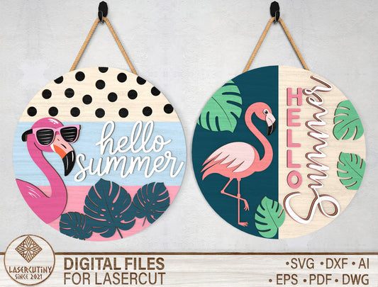 Flamingo Summer Door Hanger SVG Bundle for Glowforge