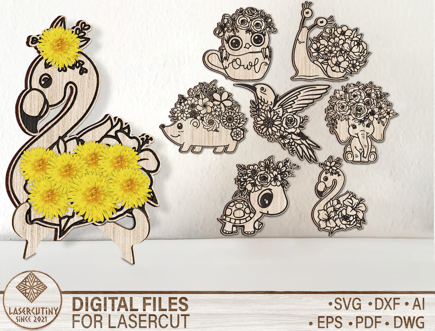 Animal Flower Holder SVG Kids Craft Display for xTool and LightBurn
