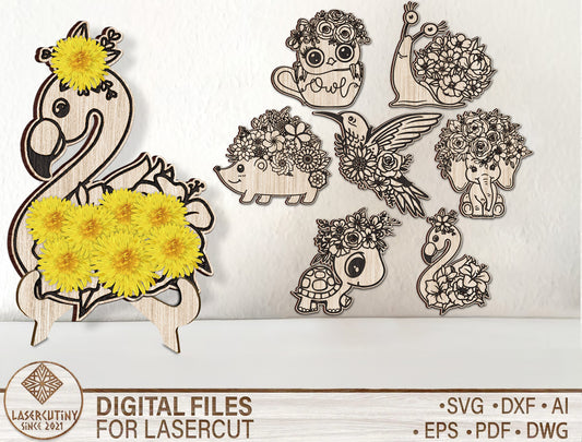 Animal Flower Holder SVG Kids Craft Display for xTool and LightBurn