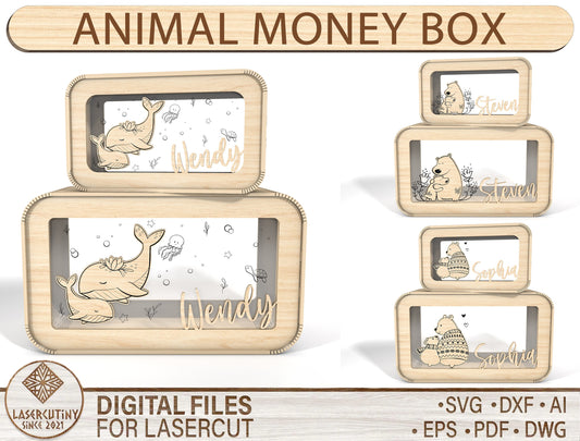 Personalized Ocean Animal Money Box SVG for LightBurn and Glowforge