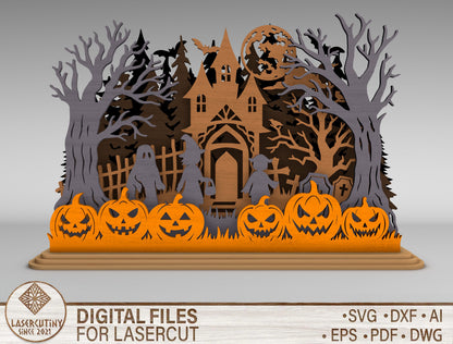 Haunted House Halloween SVG Spooky Laser Cut Scene for xTool
