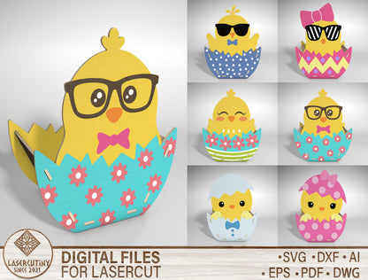 Easter Chick Basket SVG Cute Chick Egg Holder Wooden for Glowforge and xTool