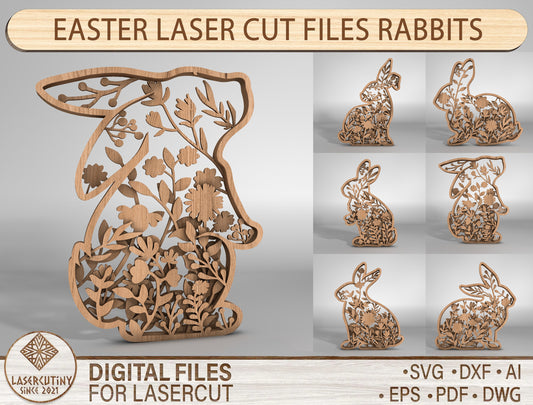 Floral Bunny Multilayer SVG Bundle Easter Layered Decor for Glowforge and xTool