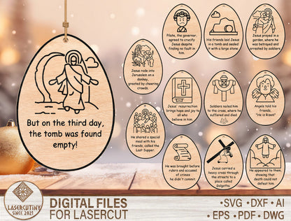 Easter Story Ornament SVG Bundle Christian Egg 12 Designs for LightBurn