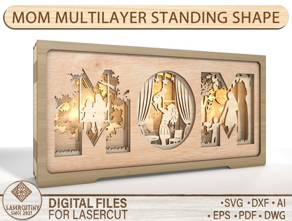 MOM Layered Story Light Box Frame SVG for Glowforge and xTool