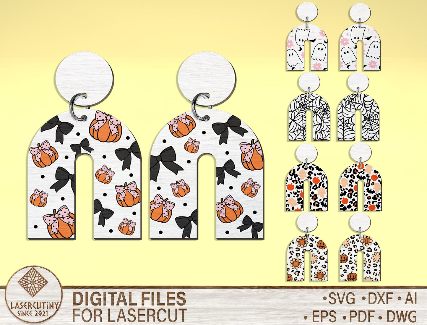 Halloween Arch Earrings SVG Bundle 5 Pairs for Glowforge xTool LightBurn