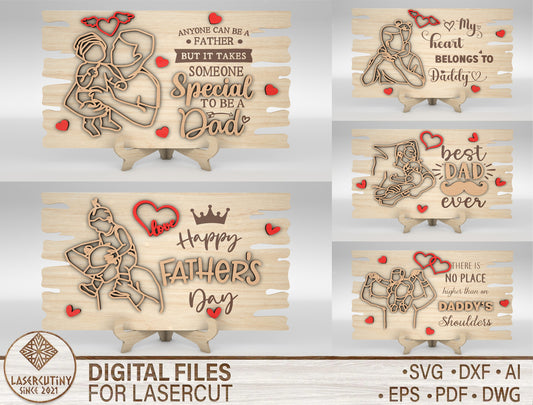 Father's Day Dad Quote Signs SVG Bundle Laser Cut File for xTool and Glowforge