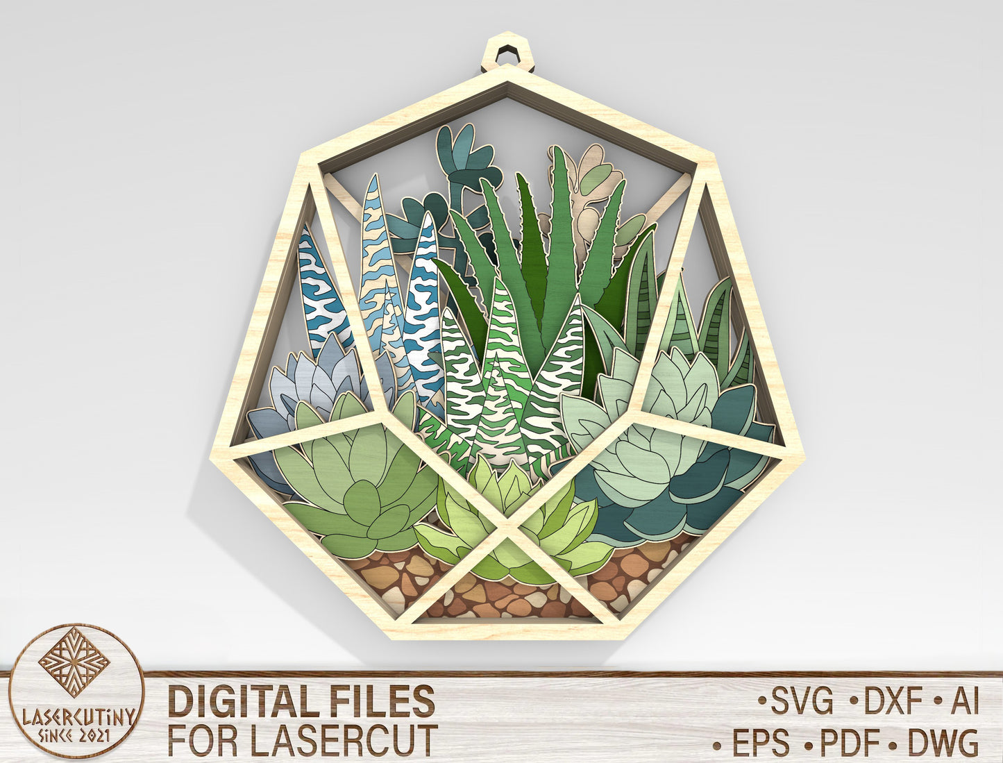 Succulent Hexagon SVG Multilayer Laser Cut File for xTool and Glowforge