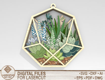 Succulent Hexagon SVG Multilayer Laser Cut File for xTool and Glowforge