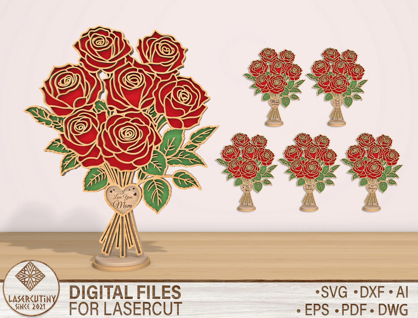 Rose Bouquet Stand SVG Laser Cut File for Glowforge and LightBurn