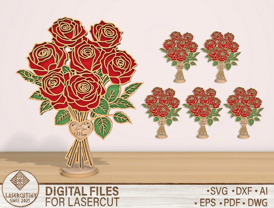 Rose Bouquet Stand SVG Laser Cut File for Glowforge and LightBurn
