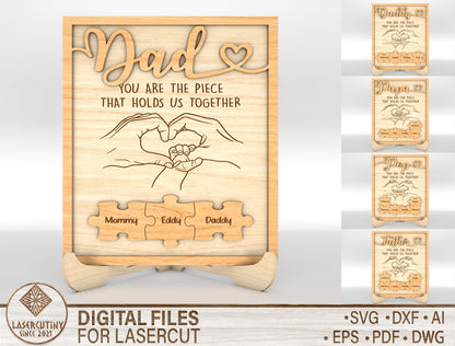 Personalized Dad Puzzle Hands SVG Laser Cut File for Glowforge
