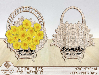 Floral Basket Mother's Day Holder SVG Flower Decor for LightBurn