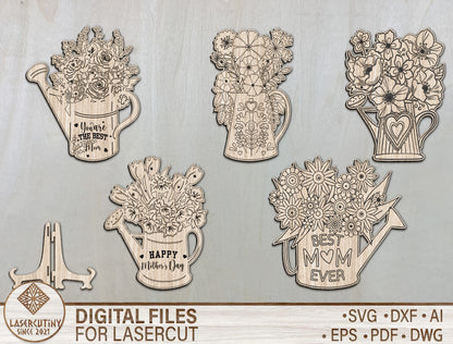 Floral Watering Can Mom Stand SVG Mother's Day Decor for Glowforge