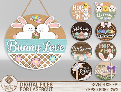 Easter Door Sign Bundle SVG 9 Bunny Faith Egg Designs for LightBurn and xTool