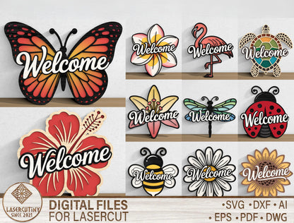 Butterfly Welcome Door Hanger SVG Bundle with 10 Tropical Designs for Glowforge
