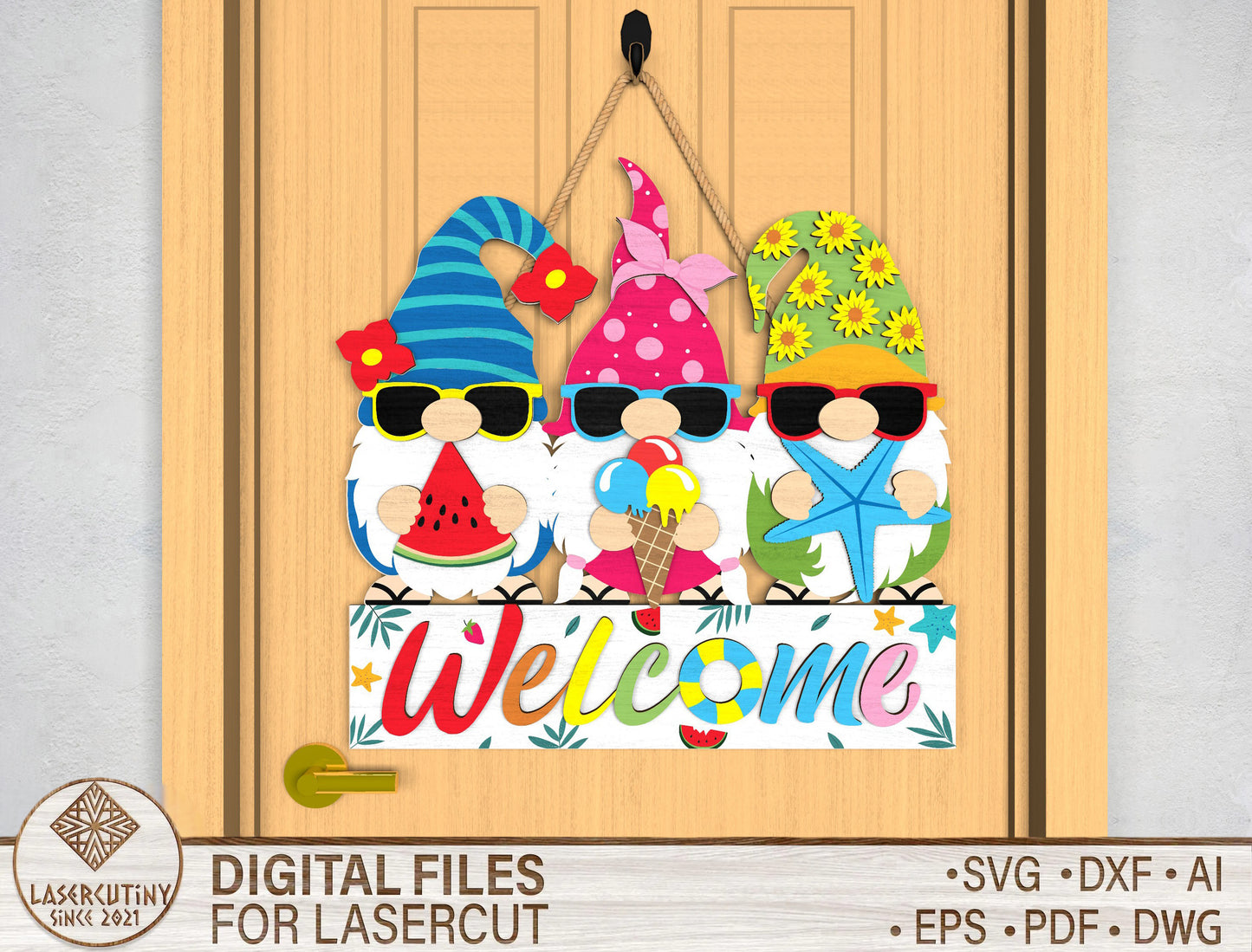 Summer Gnome Welcome Door Sign SVG for Glowforge