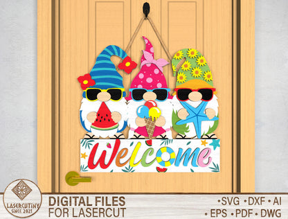 Summer Gnome Welcome Door Sign SVG for Glowforge