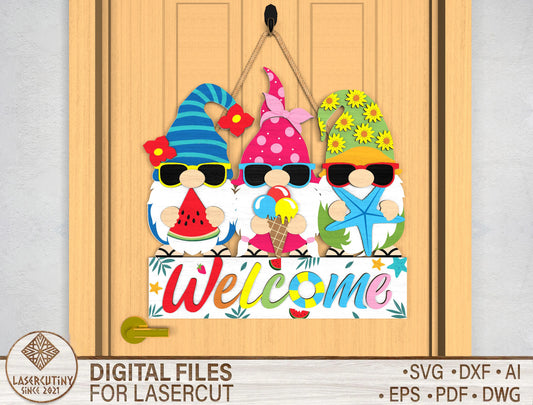 Summer Gnome Welcome Door Sign SVG for Glowforge